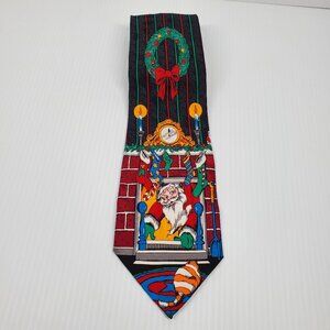Addition Christmas Silk Necktie Santa Coming Down the Chimney Tie 58" x 3.75"